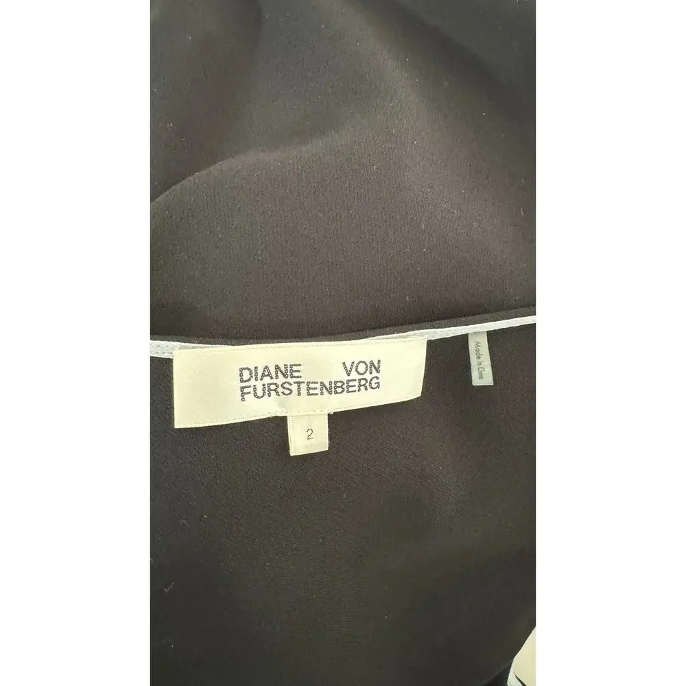 Diane Von Furstenberg One Shoulder Knot Scarf Faux Wrap Dress Womens 2 Black